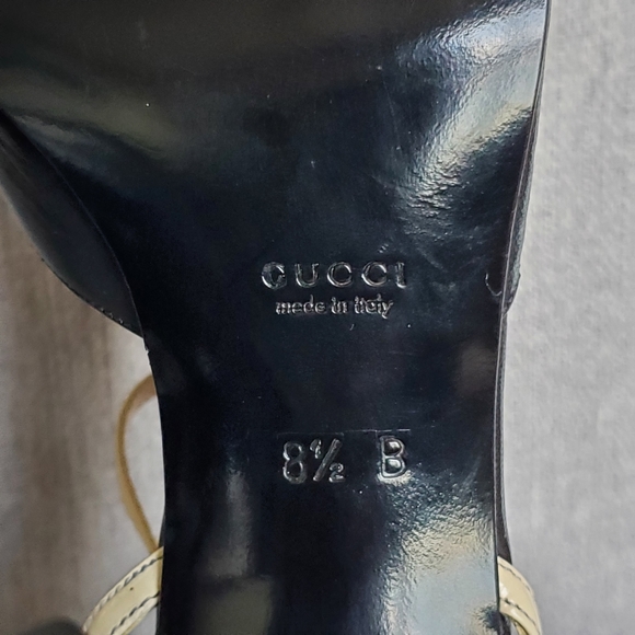 Gucci T-Strap Leather High Heels, 8.5 Black & Cream - Picture 11 of 15